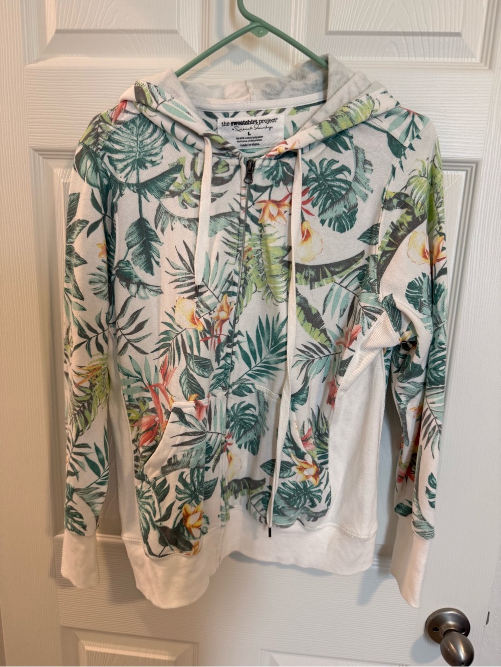 Sweater Project White Tropical Print Zip Hoodie
